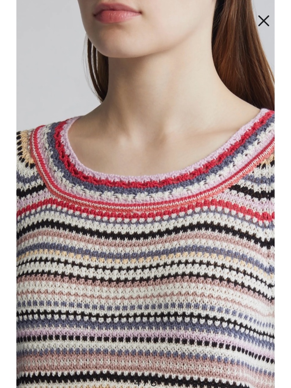 NIC+ZOE Multicolor Stripe Crochet Knit Sweater Mindfully Made Cotton, Medium - Picture 2 of 13
